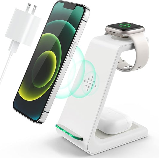 3 in 1 Wireless Charging Station, 2025 Upgraded Fast Desk Charger Station for iPhone 16 15 14 13 12 Pro Max Plus, Charger Stand for Apple Watch 10 9 8 7 6 5 4 3 2 SE, Airpods 4 3 2 Pro