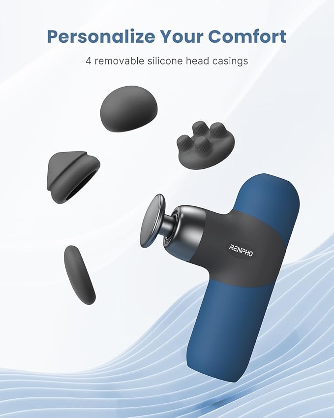RENPHO Mini Thermal Massage Gun with Heat, Portable Deep Tissue Percussion Massager, Color Silicone Sleeves Travel Size with Carry Case, Aegean Blue