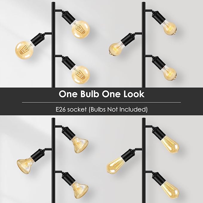 BoostArea Tree Floor Lamp, Industrial Floor Lamp, Modern Standing Lamp with Adjustable 3 Light, E26 Socket, Foot Switch, Minimalist Metal Stand Up Lamp Pole Lamps for Living Room, Bedroom(No Bulbs)