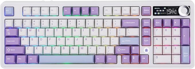 AJAZZ AK980 96% USB-C/BT5.0/2.4GHz Wireless Gaming Keyboard with 1.14’’ TFT Screen, Hot Swappable Creamy Mechanical Keyboard with FR4 Plate, Knob, RGB for Win/Mac (White, Gift V2 Switch)