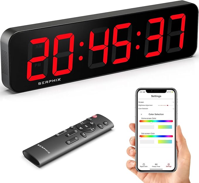 15.2" Large Digital Wall Clock, Customizable RGB Color, App and Remote Control, 6-Digit LED Clock with Seconds, Alarm, Countdown, Stopwatch, Timer Clock for Home Gym Living Room Office Garage Decor
