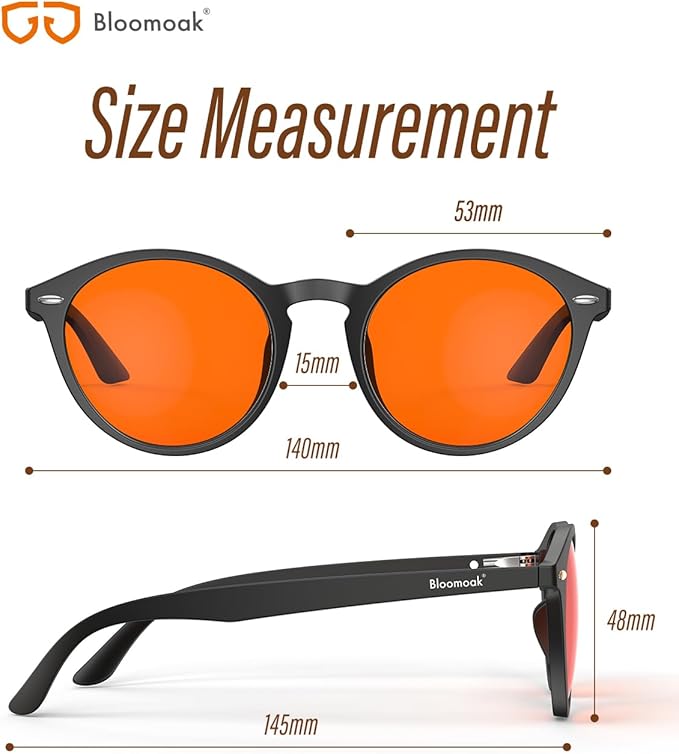 Bloomoak 99% Orange Blue Light Blocking Glasses,Retro Trendy Round Style,Relieve Eye Fatigue,Improve Sleep For Screens/Games