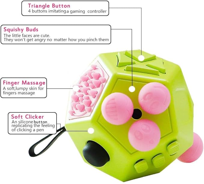 12 Sided Fidget Toys, Dodecagon Cube Toys Anti-Anxiety,Relieves Stress and Autism for Children,Teens and Adults (Green/A3)