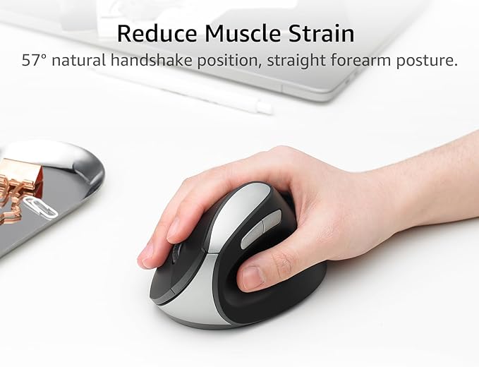 Rapoo EV250 Silent Vertical Ergonomic Mouse, 2.4G Wireless Optical Mouse, 800/1000/1200/1600 DPI, Quiet Clicks, 5 Buttons, Compatible with Windows/Mac OS/iPad OS, Laptop, PC - Black