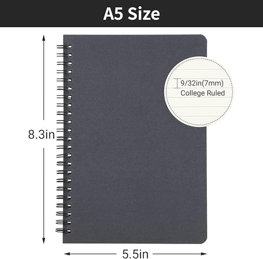 EUSOAR Notebook Spiral, 3 Packs 5.5" x 8.3" 120 Pages Grey A5 College Ruled Paper, 100gsm Hardcover Lined Travel Writing Notebooks Journal, School Supplies Composition Office Meeting Essentials