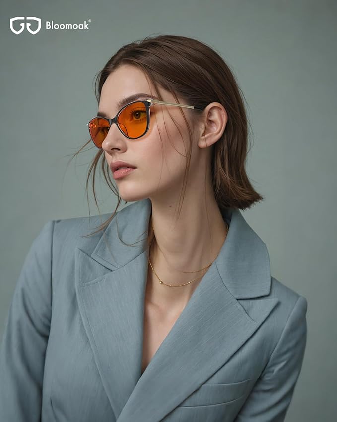 Bloomoak Cat-Eye Blue-Light Glasses | 99% Filter Amber Lens |Oversized frames Make you Look Younger| Sleep & Gaming