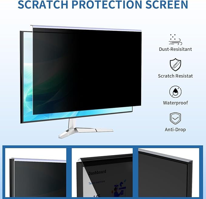 32 Inch Privacy Screen for 16:9 Computer Monitor, Anti-Blue Light Monitor Privacy Screen Filter, Anti-UV Computer Shield, Hanging Type