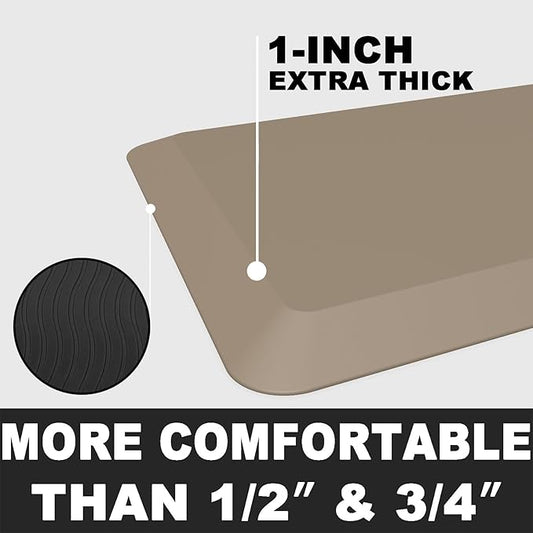Anti Fatigue Floor Mat,Kitchen Mat, Standing Desk Mat – Comfort at Home, Office, Garage - Polyurethane(PU) Foam (Beige, 30" L x 17" W x 1" Th)