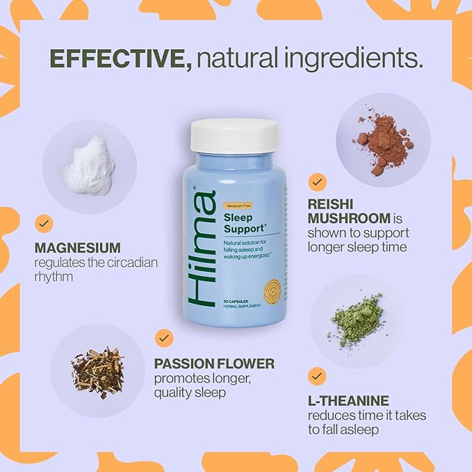 Hilma Sleep Aid Formulated with Magnesium & L-Theanine, Natural Sleep Aids for Adults to Help You Fall Asleep and Stay Asleep Melatonin-Free, Non-Drowsy Next Day Formula, 2 Pack w/ 100 Vegan Capsules