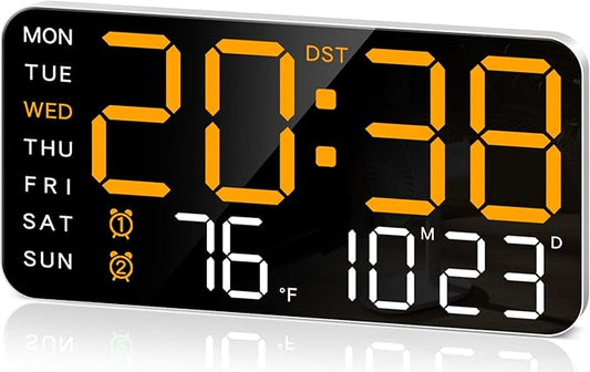 MASHI 8.4''Large Digital Wall Clock, Led Alarm Clock with Big Digits, Date, Temperature, DST, Modern Decor Design for Desk,5-Level Brightness for Room, Bedroom, Gift, Yougster and Elderly