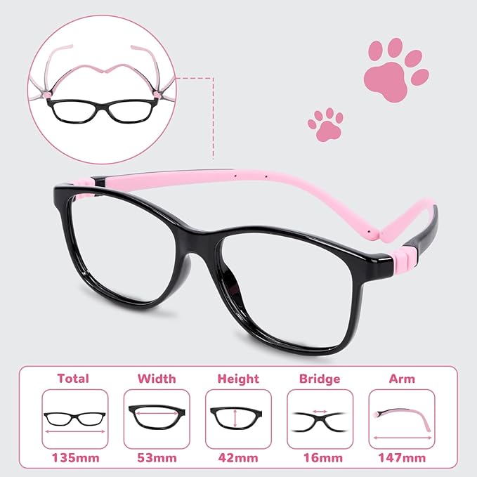 BiBiBear Toddler/Kids/Teens Glasses - Unbreakable TR90 Frame, 180° Flexible, Lightweight & Safe Glasses for Kids Age 2-15