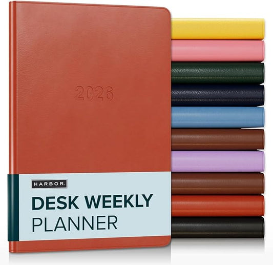 Harbor Desk Weekly Monthly Planner 2025-2026 - Calendar Planner and Notebook, Durable Faux Leather, 192 Pages, Softcover & Book Bound - Cambridge Burnt Orange - 8x5.5"