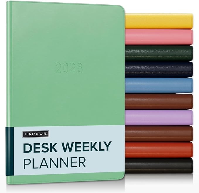 Harbor Desk Weekly Monthly Planner 2025-2026 - Calendar Planner and Notebook, Durable Faux Leather, 192 Pages, Softcover & Book Bound - Cambridge Jade - 8x5.5"