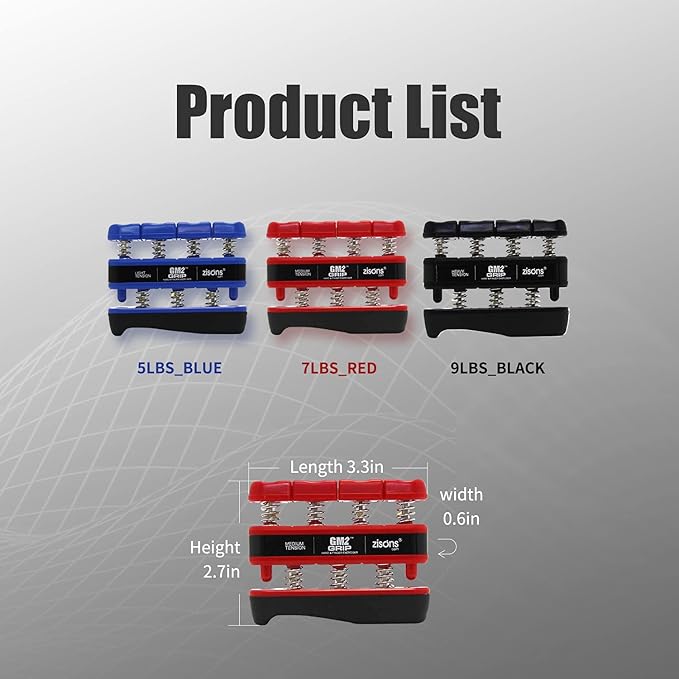 GM2 Grip Exerciser, Hand Exerciser, Finger Exerciser. 9lb(Black) 7lb(Red) 5lb(Blue)