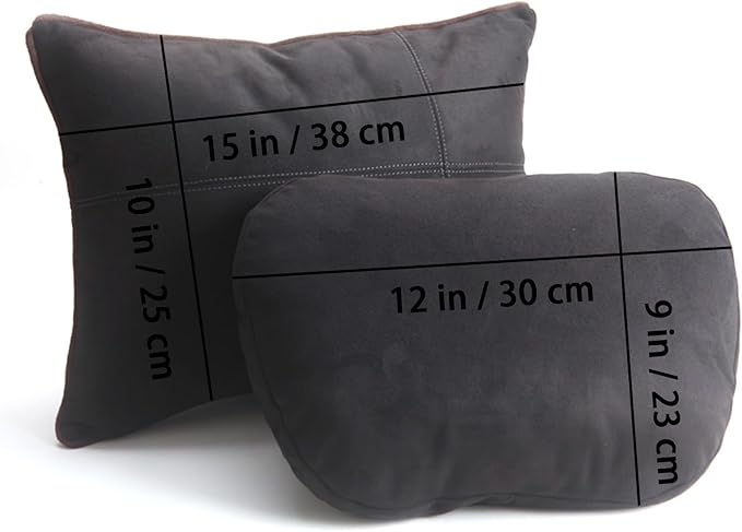 2PCS Car Pillow for Car Neck Pillow for Driving Seat Lumbar Support Soft Cushion with Extra Filling Accessories Back Support for Travel Nap and Trips Sleeping(Black, Head and Lumbar)
