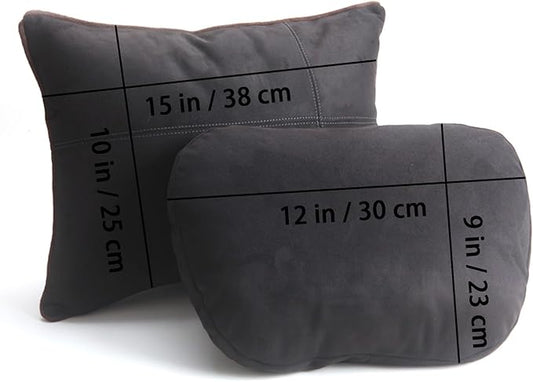 2PCS Car Pillow for Car Neck Pillow for Driving Seat Lumbar Support Soft Cushion with Extra Filling Accessories Back Support for Travel Nap and Trips Sleeping(Black, Head and Lumbar)