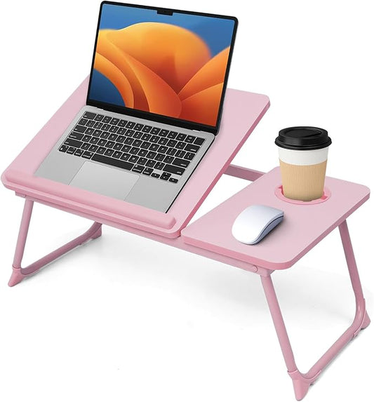 Lap Desk for Couch/Sofa/Floor, 5-Angle Adjustable Bed Desk with Foldable Legs &Cup Holder, Light Weight Bed Tray Table for Writing/Eating/Reading, Portable Laptop Stand for Adults, Kids