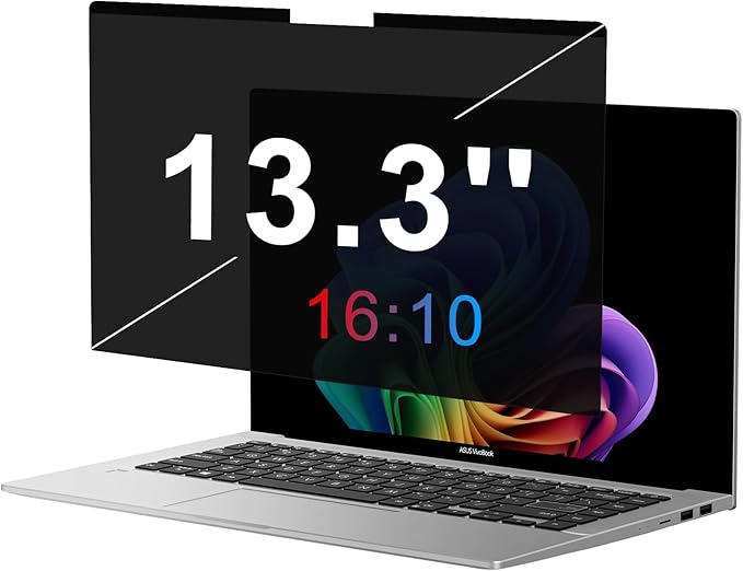 OMOTON Magnetic Laptop Privacy Screen 13.3 Inch 16:10, Anti-Spy Filter, Matte Anti Glare Blue Light Protector, Easy Install & Remove