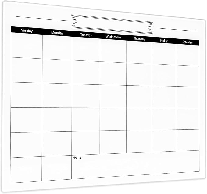 Glass Dry Erase Monthly Calendar Whiteboard for Wall, 11.8" x 15.7" Small Monthly Planner White Board for Home Kitchen, Office, Frameless(GlassB-WH-3040)