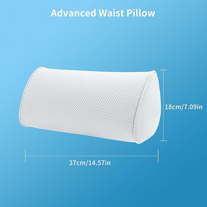 Lumbar Support Pillow for Car Seat and Office Chair, Gaming Chair, Ergonomic Memory Foam Back Cushion Lower Back Pain Relief, Luxury Leather Back Support Pillow, White, 1 Pack