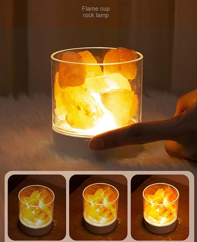 Ulalaza Global Natural Himalayan Salt Fire Warm Color Lamp w/Rough Salt Chunks Includes Dimmer Switch Light Bulb Cord Unique Gift Idea