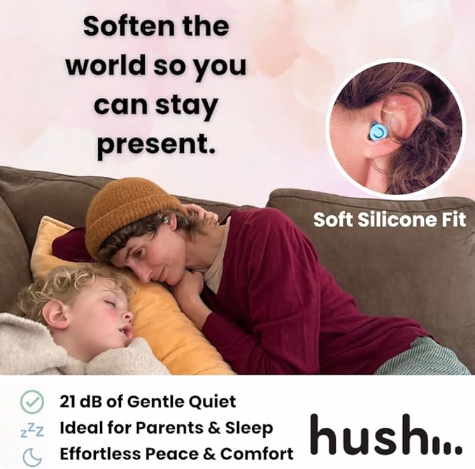 Hush Earplugs – Reusable Noise-Reducing, Earplugs for Sleep, Snoring, Focus, Work, Travel, Parenting & Sensory Relief | 21dB Hearing Protection | Custom Fit & All-Day Comfort