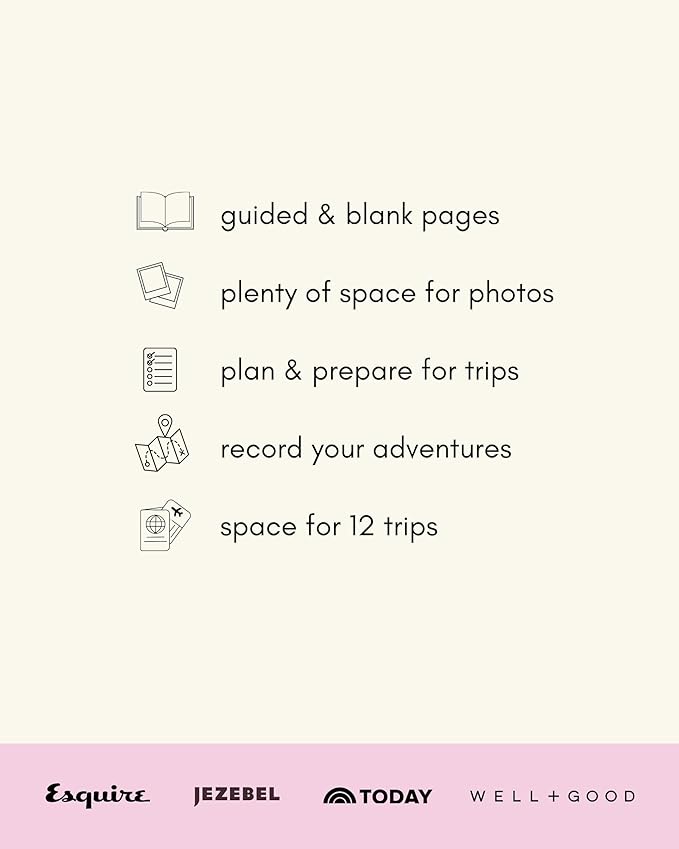 Kunitsa Co. Travel Journal - Guided Notebook for Travelers to Plan & Reflect on Vacations & Trips. Keepsake Travel Gift, Lavender Pink