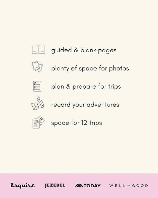 Kunitsa Co. Travel Journal - Guided Notebook for Travelers to Plan & Reflect on Vacations & Trips. Keepsake Travel Gift, Lavender Pink