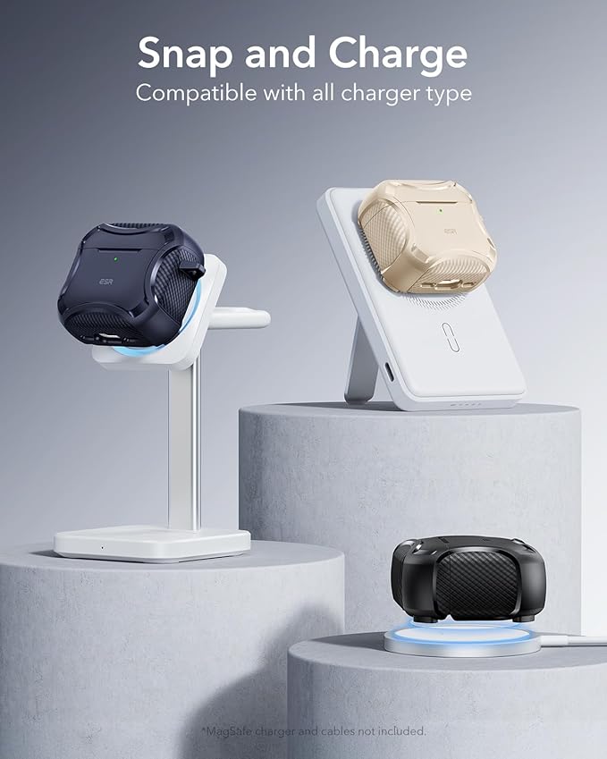 ESR for AirPods 4 Case, Compatible with AirPods 4th Generation Case (2024), Compatible with MagSafe, Powerful Drop Protection, Magnetic Lid, Cyber Series, Desert Titanium