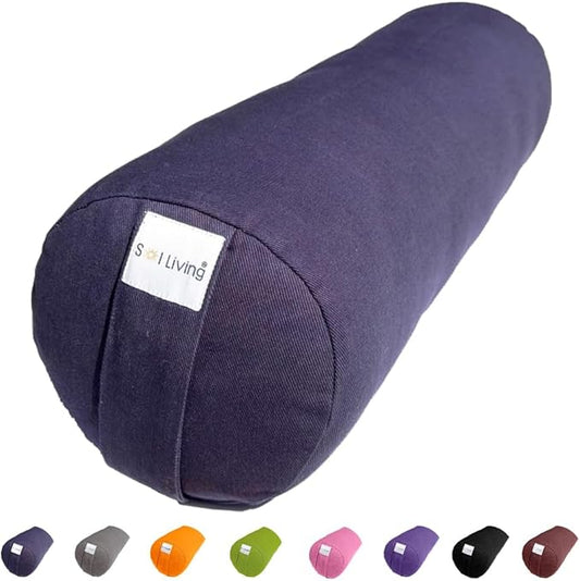 Sol Living Yoga Bolster Pillow for Restorative Meditation - 100% Cotton Cylindrical Cushion with Washable Cover for Balance Support in Asana Poses