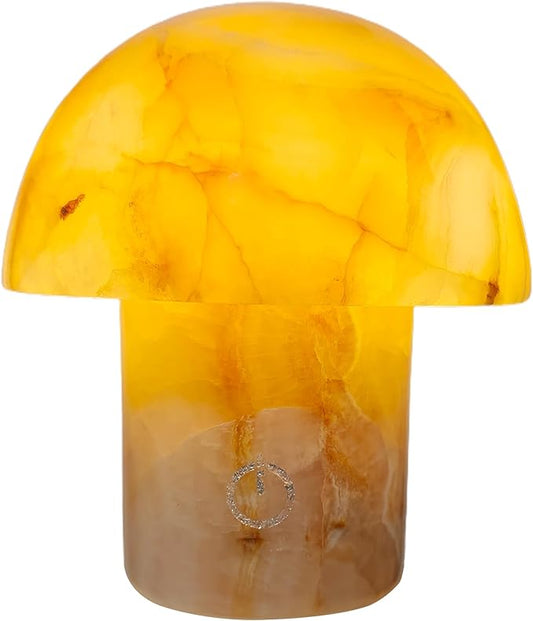 Marble Touch Table Lamp 4.3" x 4.7" – Natural Onyx Mushroom LED Night Light, Rechargeable Soft Glow Stone Bedside Lamp for Meditation, Yoga, Bedroom, Entryway Decor
