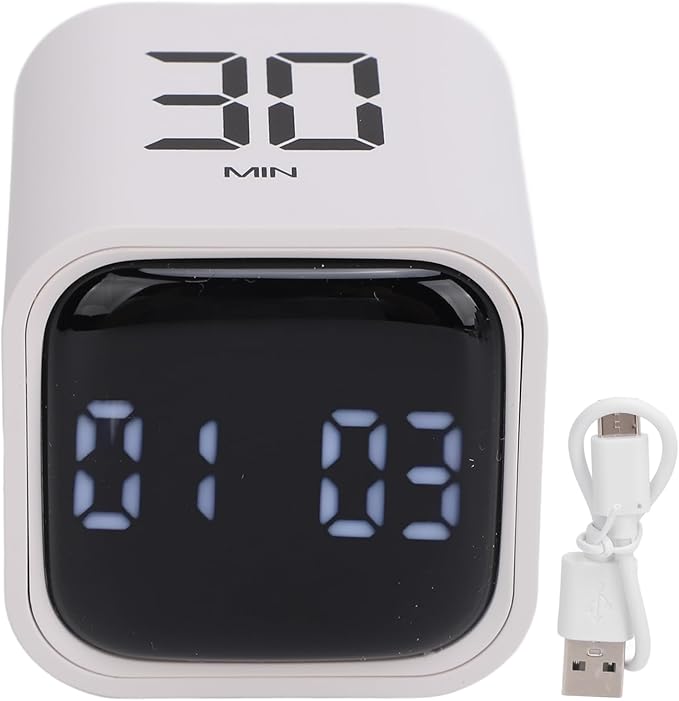 Gravity Cube Timer, Productivity Sensor Flip Kitchen Large LED Display Adjustable Sound Alarm Vibration High Low Volume Custom Modes Kids Study Students Office Exercise Skincare