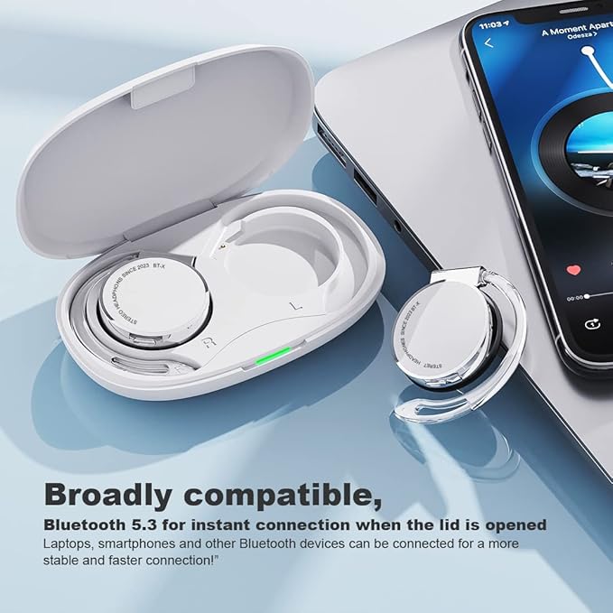 On Ear Headphones Bluetooth V5.3, Clip on Headphones Wireless, Open Ear Headphones with Earhooks, Sports Headset Bluetooth with 4 Microphones, Noise Cancelling/Long Battery Life/with Charging Case