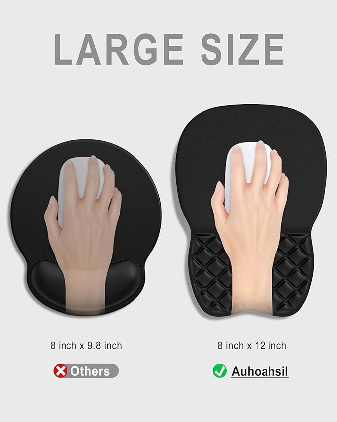 Auhoahsil Ergonomic Mouse Pad with Wrist Rest, Comfortable Slope Computer Mouse Mat with Wrist Support, Memory Foam Filling, Non-Slip Silicone Base, Pain Relief, for Gaming & Work, 8 x 12 in, Black