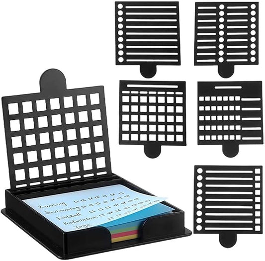 Sticky Note Holder with Stencils, 3x3 Sticky Note Holder,Sticky Note Stencil Template Perfect for to-Do Lists, Home, Office, Sticky Notes Dispenser, Reusable Note Organizer (Black)