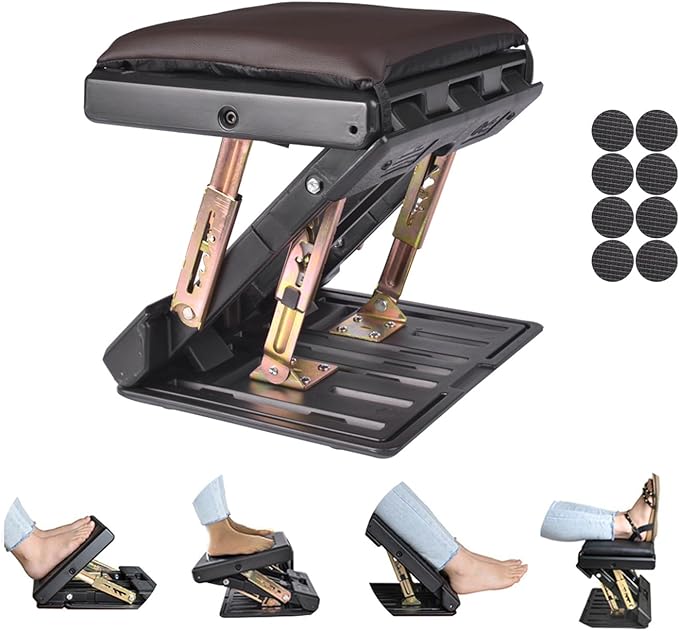 Foot Rest for Under Desk at Work 4-Level Height Adjustable, Ergonomic Foldable Footrest for Office, Gaming,Computer, Soft & Removable Pad Desk Foot Stool Suitable for All Seasons(Brown)