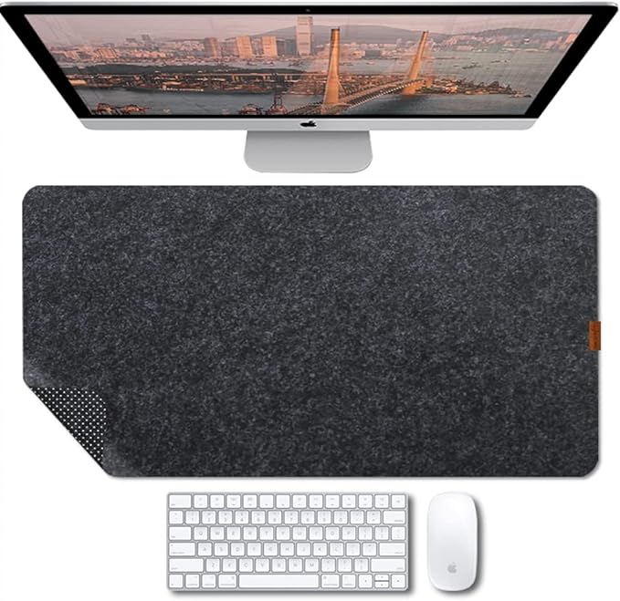 Bright Stone Felt Desk Mat,Non-Slip Mouse Pad, 31.5"x15.7" Office Supplies Desk Protector, Desk Accessories for Home and Office (Black)