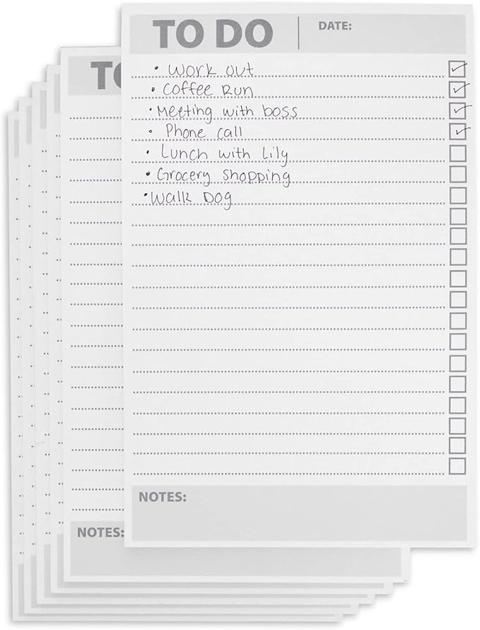 Paper Junkie To Do List Notepad - 8.5 x 5.5 in, White, 6-Pack - Office Desk Pad for Daily Reminder Checklist - Easy-Tear Sheets for Daily Task Planning