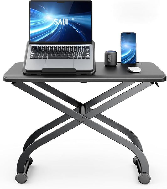 SAIJI Metal Small Laptop Standing Converter, 23" Height Adjustable Desk Riser for Tabletop, Sit-Stand Workstation, Table Extender for Desk