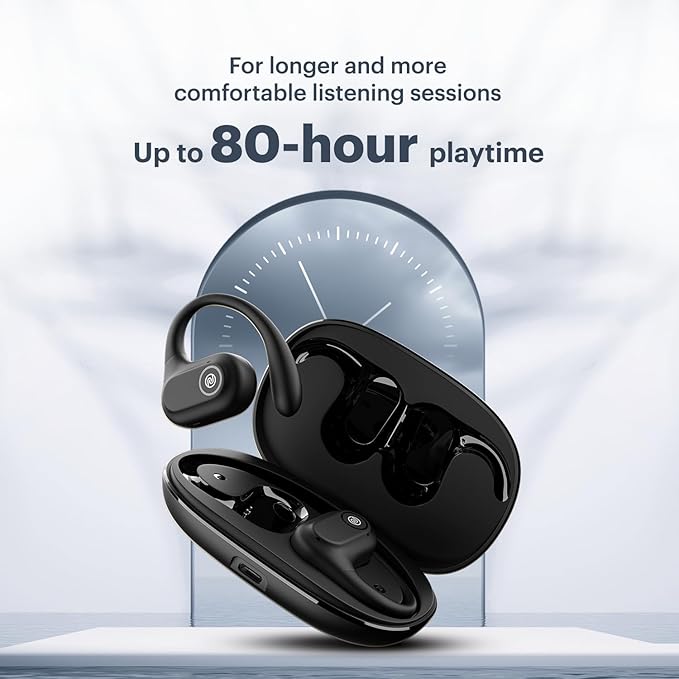 Pure Pods – Wireless Open-Ear (OWS) Earbuds with AirWave Tech, 80H Playtime, Detachable Neckband, Sweat-Resistant, Running, Gym & Hiking, Ultimate Comfort, No Ear Fatigue (Power Black)