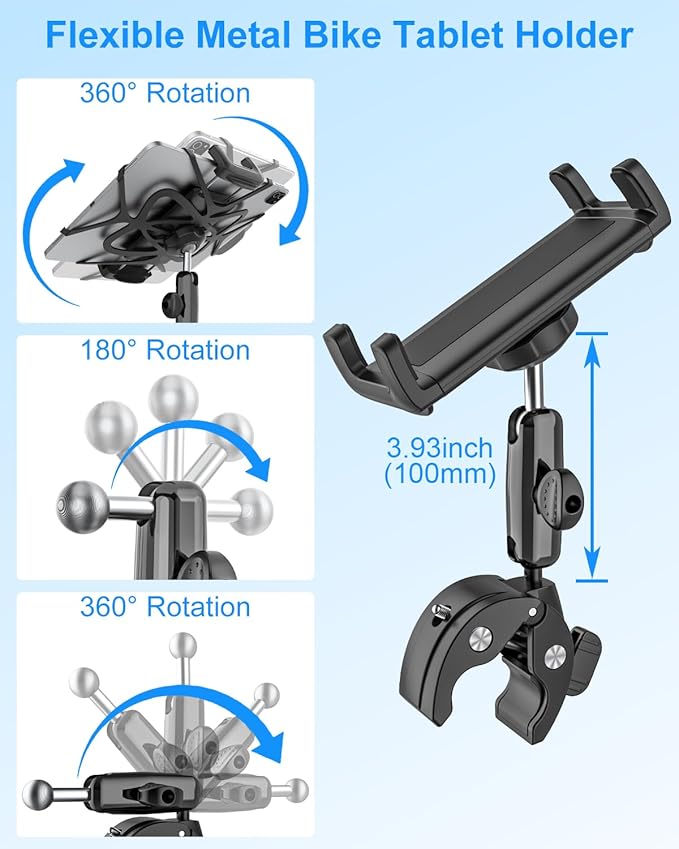 Metal Tablet Holder for Wheelchair Pole, Boat Helm, Stroller, Bike, Golf Cart, Mic Stand, Motorcycle, Bicycle Handlebar Clamp for iPad Pro 12.9, Air, Mini, Galaxy Tab, 4-13" Tablets & Phones