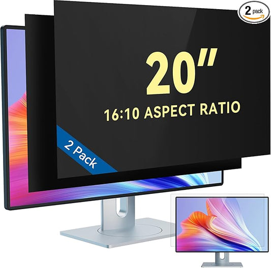 IPROKKO [2-Pack] 20 Inch Computer Privacy Screen Filter for 16:10 Widescreen Monitor, Removable 20in Anti Blue Light Glare Privacy Shield, Anti Spy Security Protector for Hp Dell Asus Acer Samsung