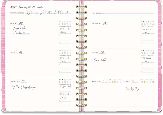 Orange Circle Studio Undated Tri-Tab Academic Planner 2026, Faire Flowers, Daily Notebook Journal, Cute Weekly and Monthly Calendar with Pocket, Stickers, Lined Pages for To Do lists and Planning