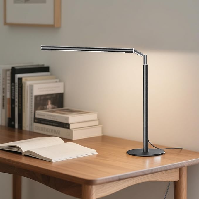Metal LED Desk Lamp for Home Office - Foldable Industrial Desk Light with Base, 16" Dimmable Table Lamp for Reading, 4 Color Temps, 15W Modern Desktop Lamp for College Dorm Study Task Work