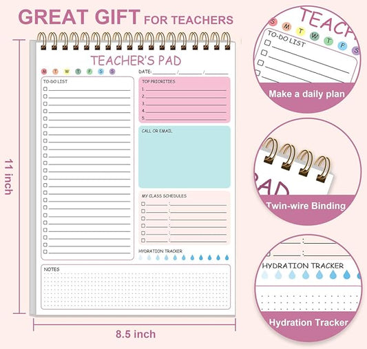Teacher Notepad - A4 Teacher To Do List Notepad, Spiral Checklist Notebook Organizer for Teachers Notes Task Appointment, Teacher Appreciation Gifts, 8'' x 11'', Pink