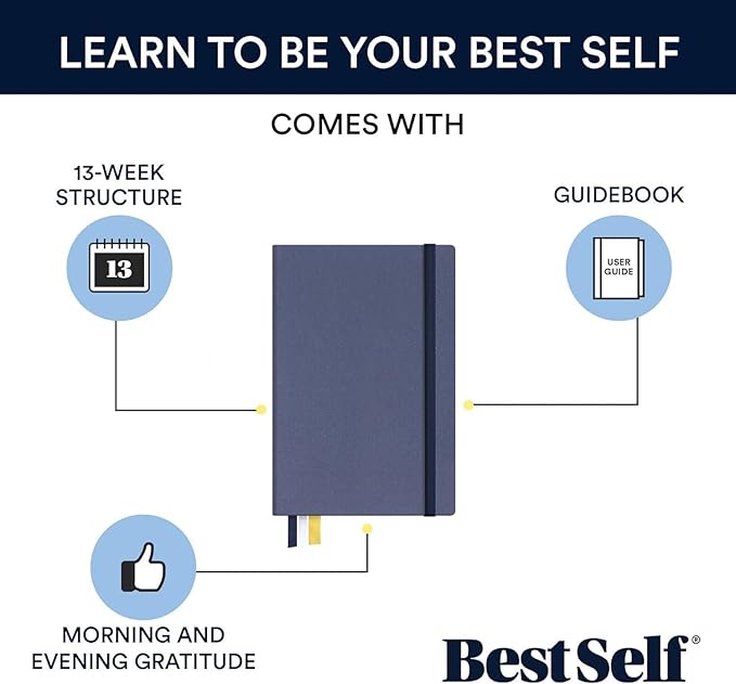 BestSelf 13-Week Self Journal & Goal Planner – Undated Daily ADHD-Friendly Journal for Men & Women | Productivity, Gratitude, Reflection & Habit Tracker | 2025 Life Organizer with Prompts, Distance Navy