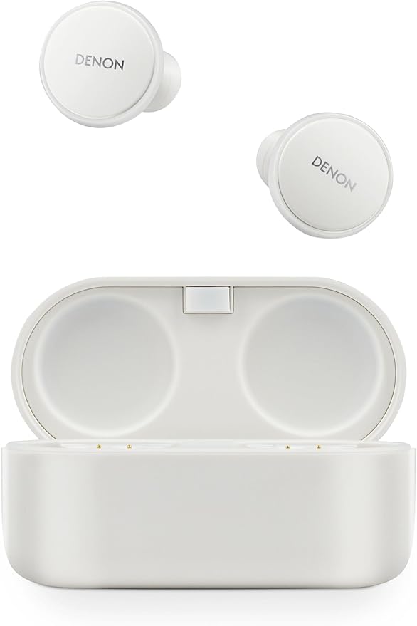 Denon PerL Pro True Wireless Earbuds - Adaptive Active Noise Cancelling, Personalized Sound with Masimo Adaptive Acoustic Technology, Spatial Audio, 32Hr-Battery Life, Wireless Charging, White