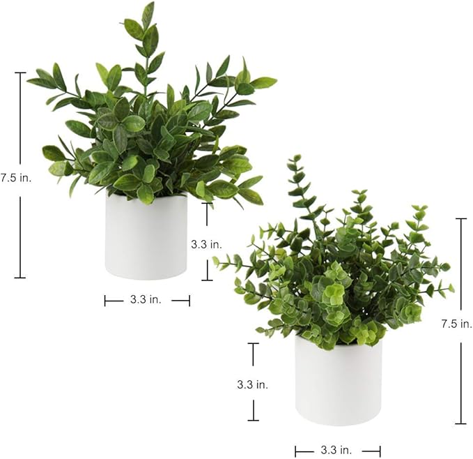 Briful Mini Fake Plants Set of 2 Small Faux Plant Eucalyptus Rosemary Greenery Potted Plants Artificial Decor for Home Table Office Room Desk Bathroom Shelf Kitchen Farmhouse Mantel Decoration