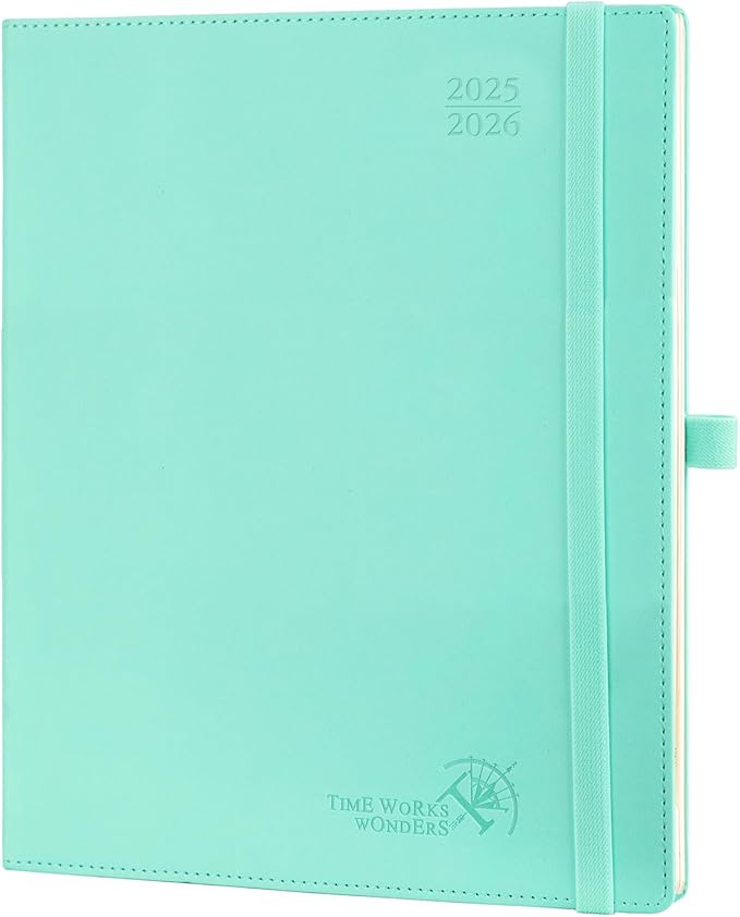 POPRUN Planner 2025-2026 (Large - 8.5'' x 10.5'') Academic Weekly Calendar (July 2025 - June 2026) with Hourly Time Slots, Monthly Tabs, 100GSM Thick Papers, Leather Soft Cover - Green