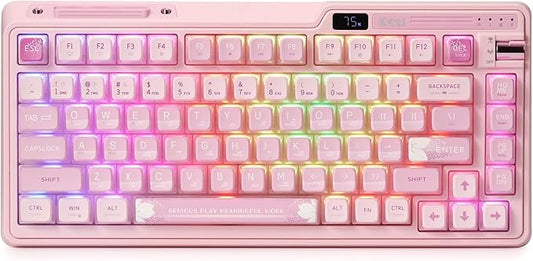 K75 PRO RGB 75% Wireless Gasket Mechanical Keyboard, Triple Mode BT 5.0/2.4G/USB-C 82 Keys Hot Swappable Gaming Keyboard w/Knob & Power Display, Custom Linear Switches, Sakura Pink